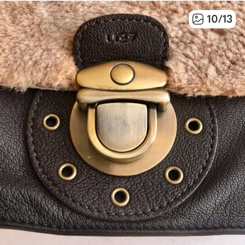 UGG Australia Purse Brown Leather Shearling Slimline - Picture 9 of 12